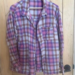 Pink Brown Oversized Plaid Flannel